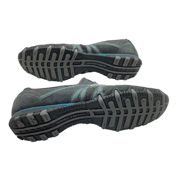 Skechers Women 7.5 Leather Blend Slip On Athletic Sneakers Gray Blue Breathable - Picture 6 of 7